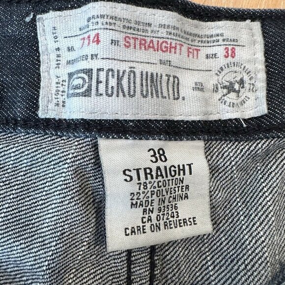 Ecko Unltd Jeans Mens 38x30 Black Straight Fit Denim Normcore Y2K Loose Fit USA - Picture 8 of 11